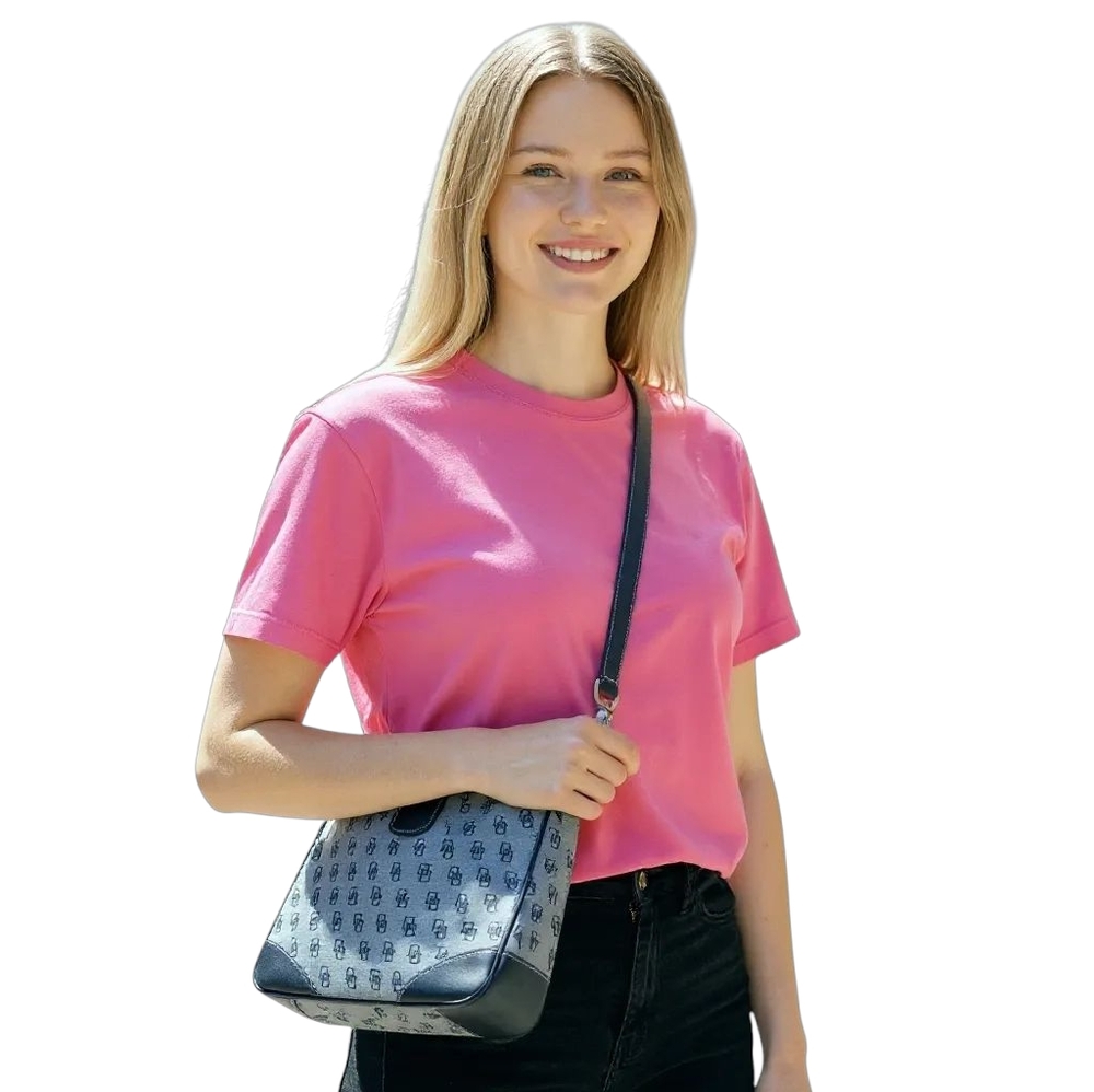 Dooney & Bourke Blue Gray Monogram Crossbody with Black Trim